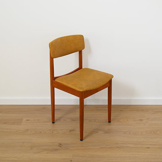 Mid Century Teak and Mustard Vinyl Dining Chairs by Chiswell x4