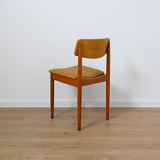 Mid Century Teak and Mustard Vinyl Dining Chairs by Chiswell x4