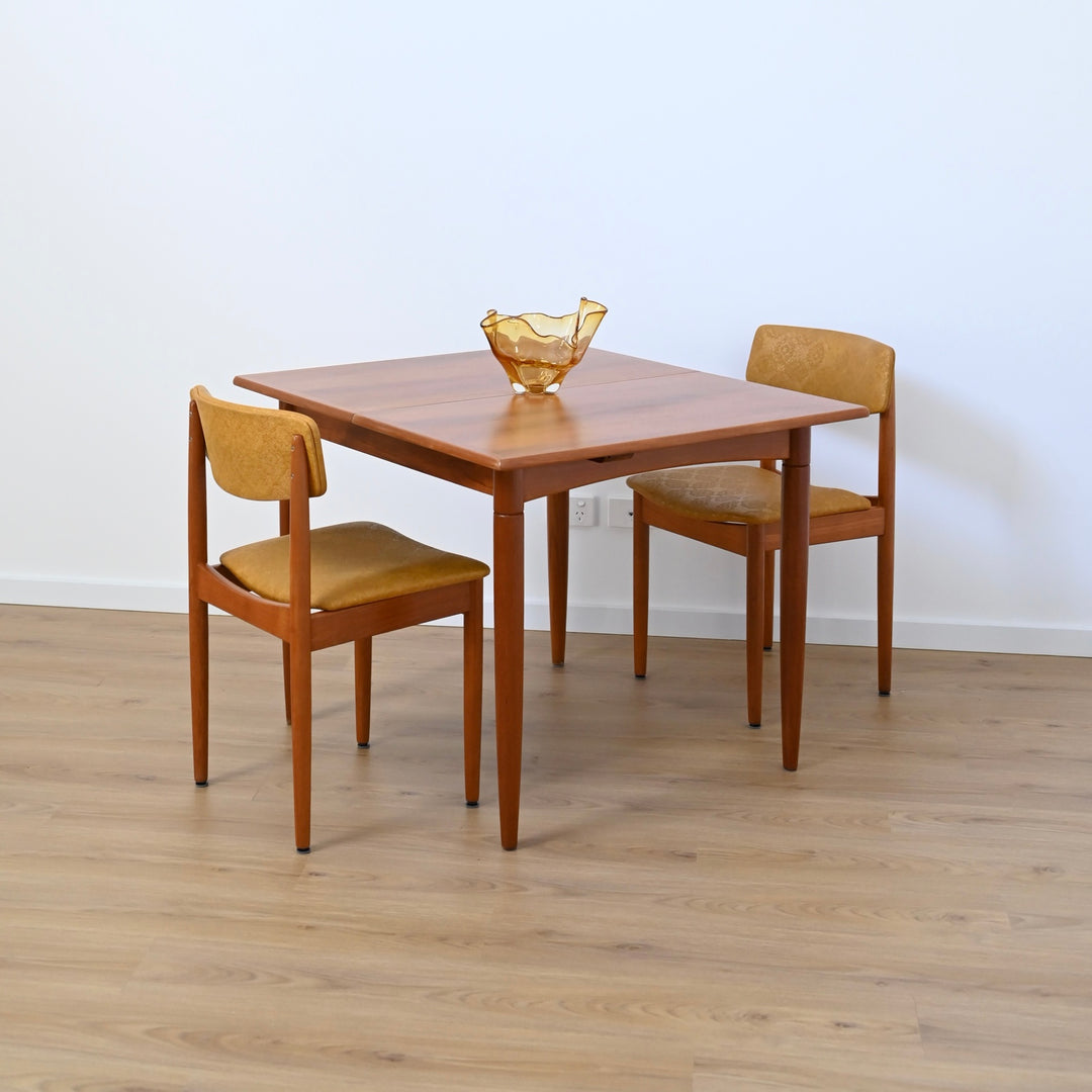 Mid Century Teak and Mustard Vinyl Dining Chairs by Chiswell x4