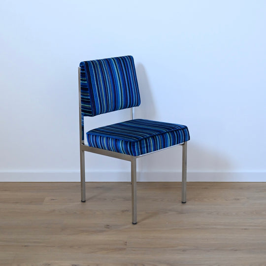 Mid Century Retro Blue Striped Velvet and Chrome Dining Set by ULTRA