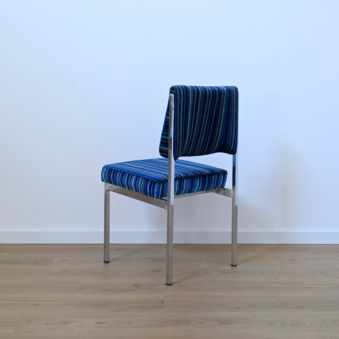 Mid Century Retro Blue Striped Velvet and Chrome Dining Set by ULTRA