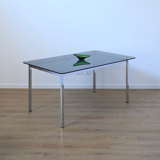 Mid Century Retro Blue Striped Velvet and Chrome Dining Set by ULTRA