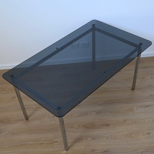 Mid Century Retro Blue Striped Velvet and Chrome Dining Set by ULTRA