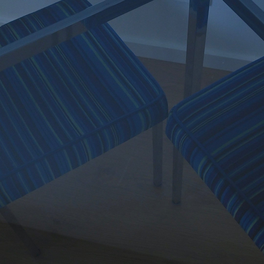 Mid Century Retro Blue Striped Velvet and Chrome Dining Set by ULTRA