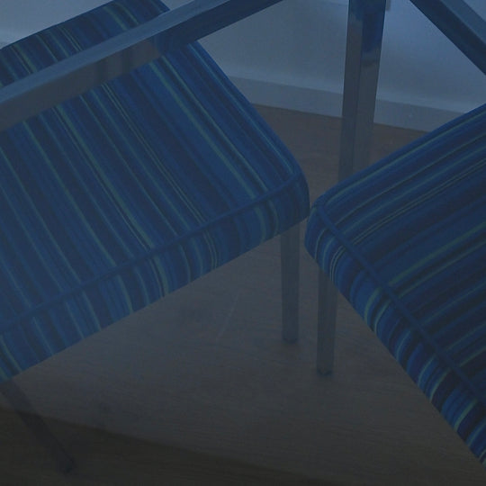 Mid Century Retro Blue Striped Velvet and Chrome Dining Set by ULTRA