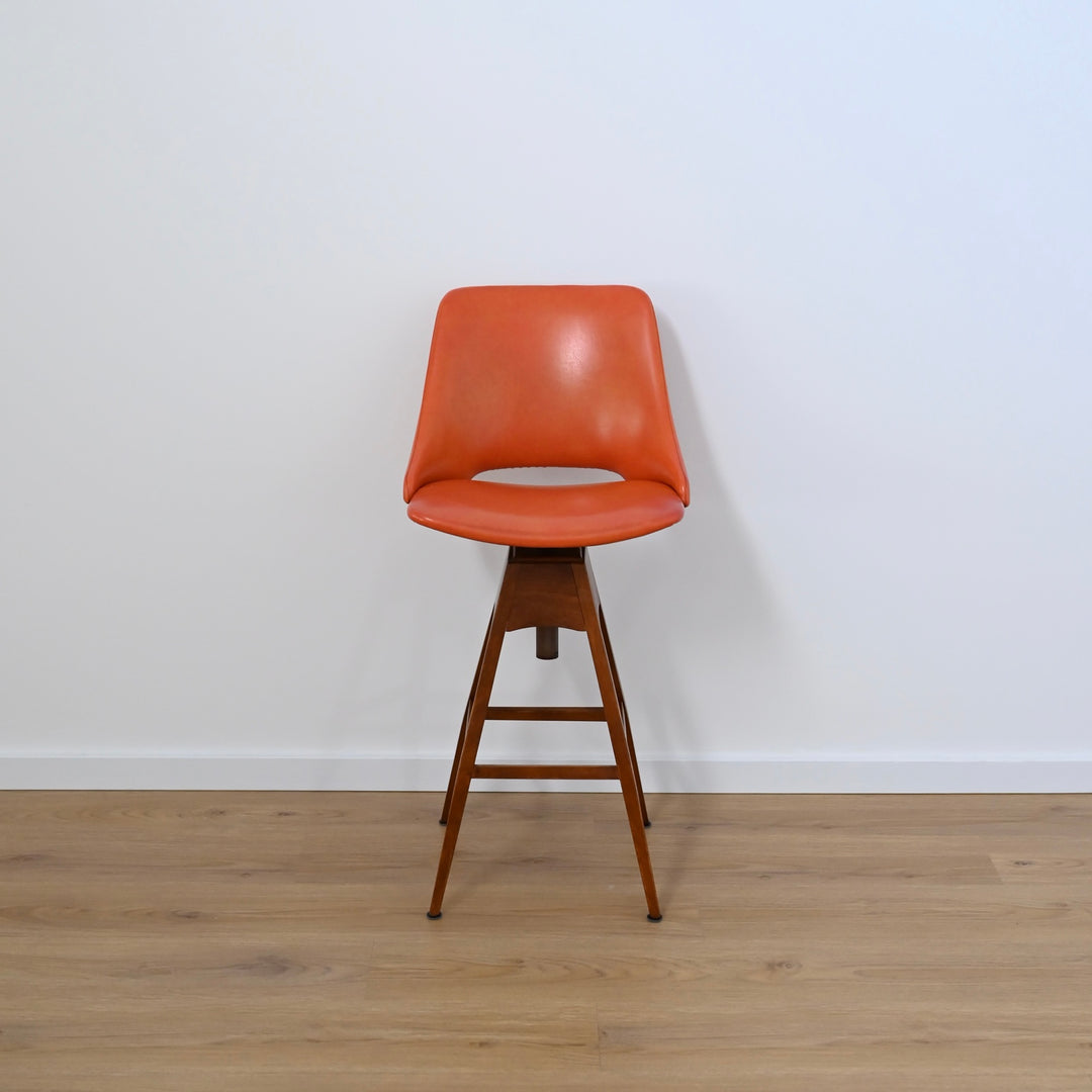 Mid Century Orange Terracotta Vinyl Swivel Bar Chair