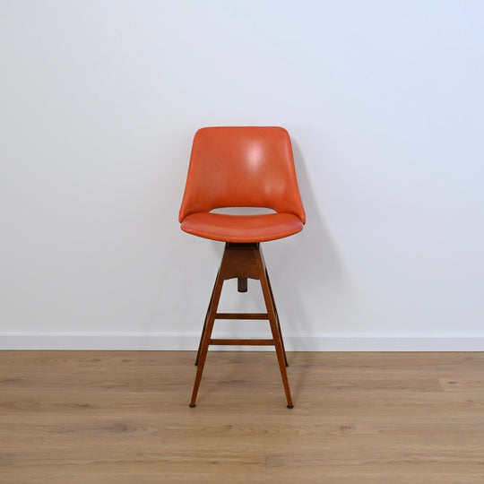 Mid Century Orange Terracotta Vinyl Swivel Bar Chair