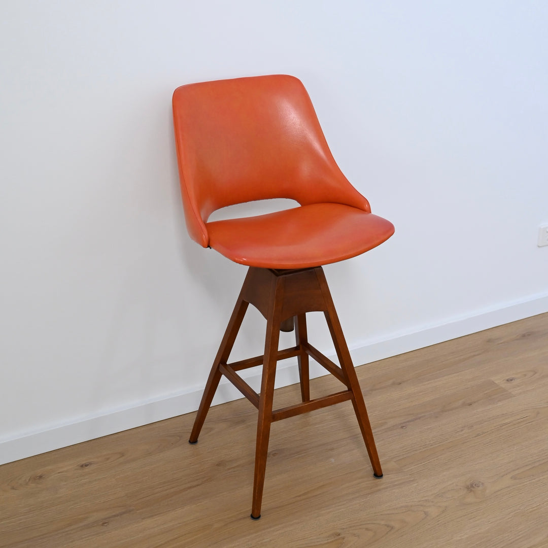Mid Century Orange Terracotta Vinyl Swivel Bar Chair