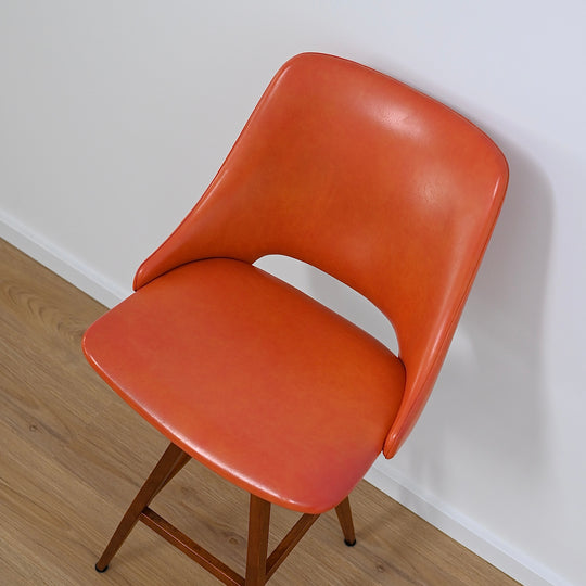Mid Century Orange Terracotta Vinyl Swivel Bar Chair