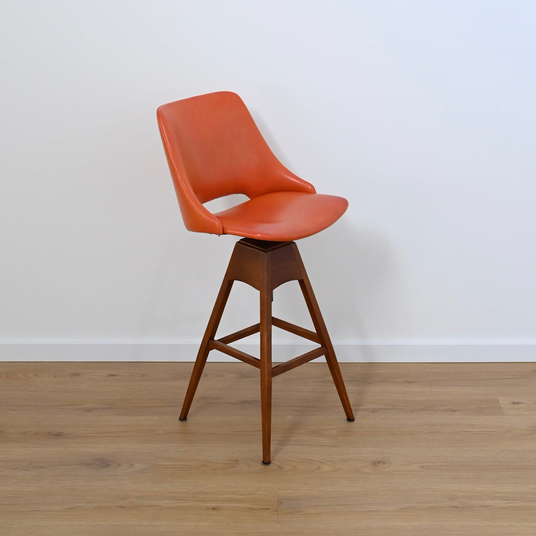 Mid Century Orange Terracotta Vinyl Swivel Bar Chair