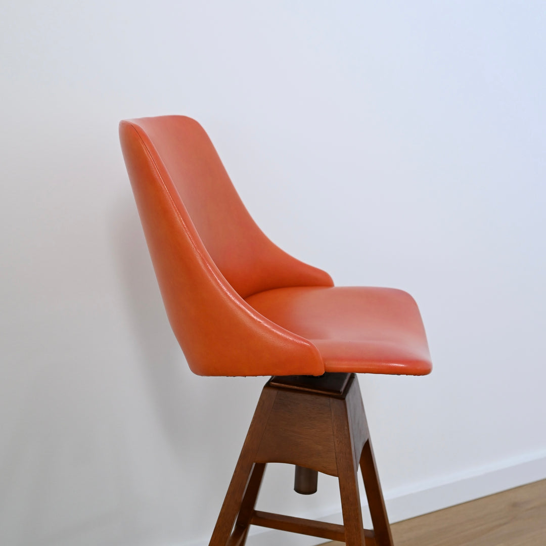 Mid Century Orange Terracotta Vinyl Swivel Bar Chair