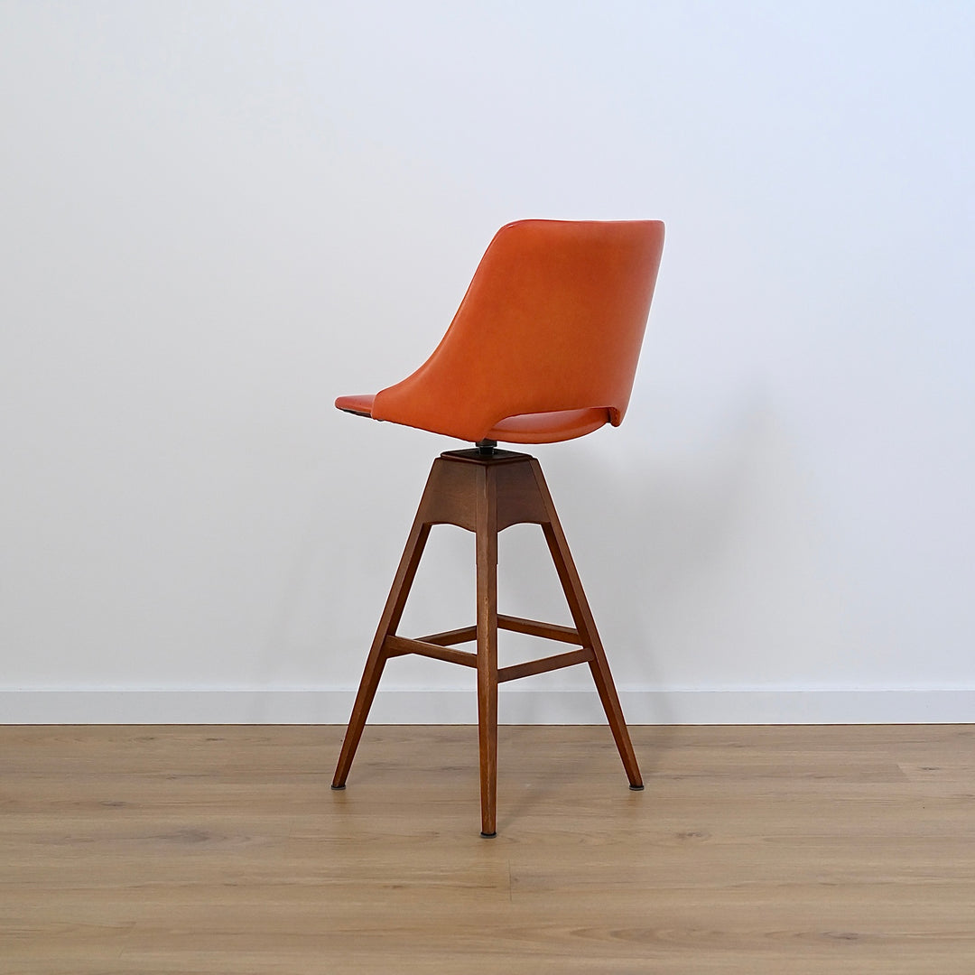 Mid Century Orange Terracotta Vinyl Swivel Bar Chair