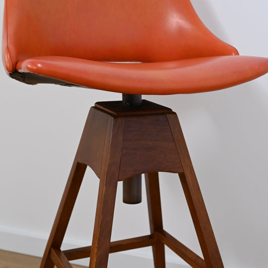 Mid Century Orange Terracotta Vinyl Swivel Bar Chair