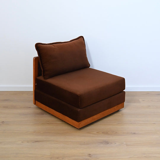 Mid Century Teak and Brown Velvet Modular 'Checkers' Playpen Sofa