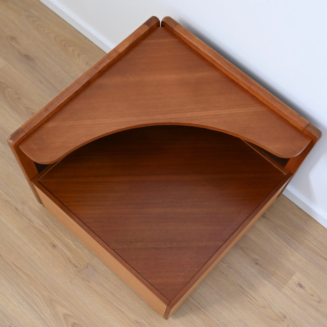 Mid Century Teak and Brown Velvet Modular 'Checkers' Playpen Sofa