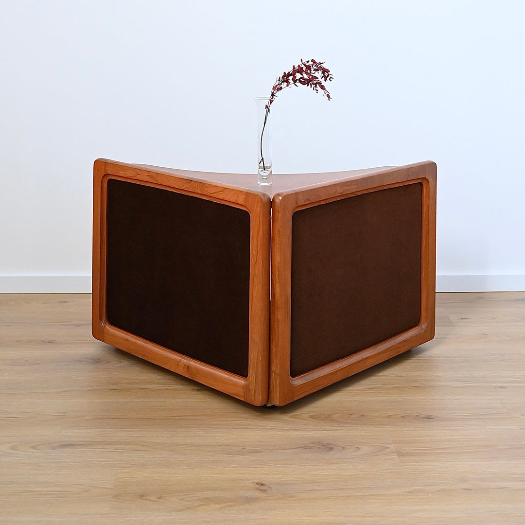Mid Century Teak and Brown Velvet Modular 'Checkers' Playpen Sofa