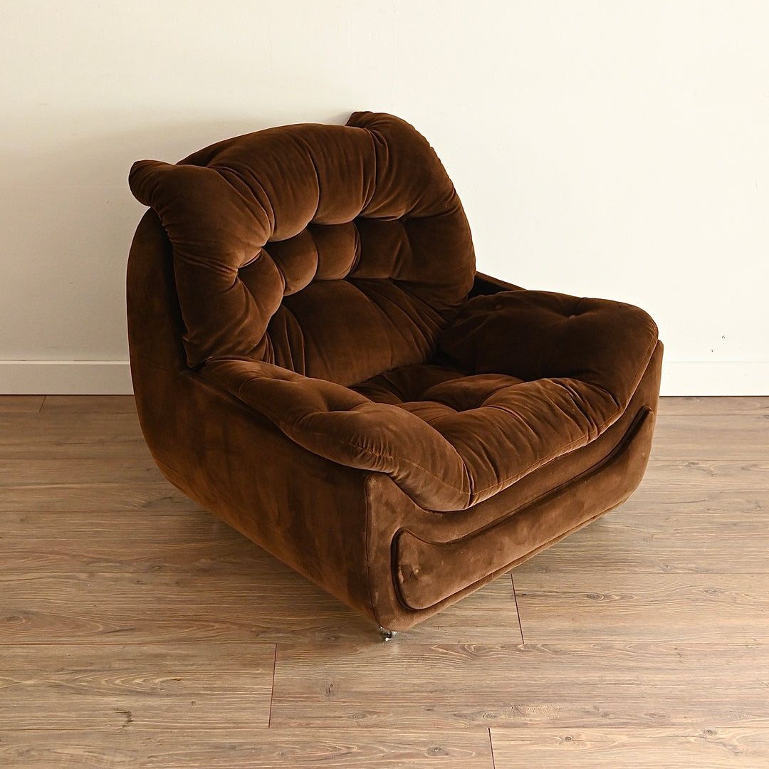 Retro 1970s Brown Velvet Armchair Occasional Chairs by NAMCO