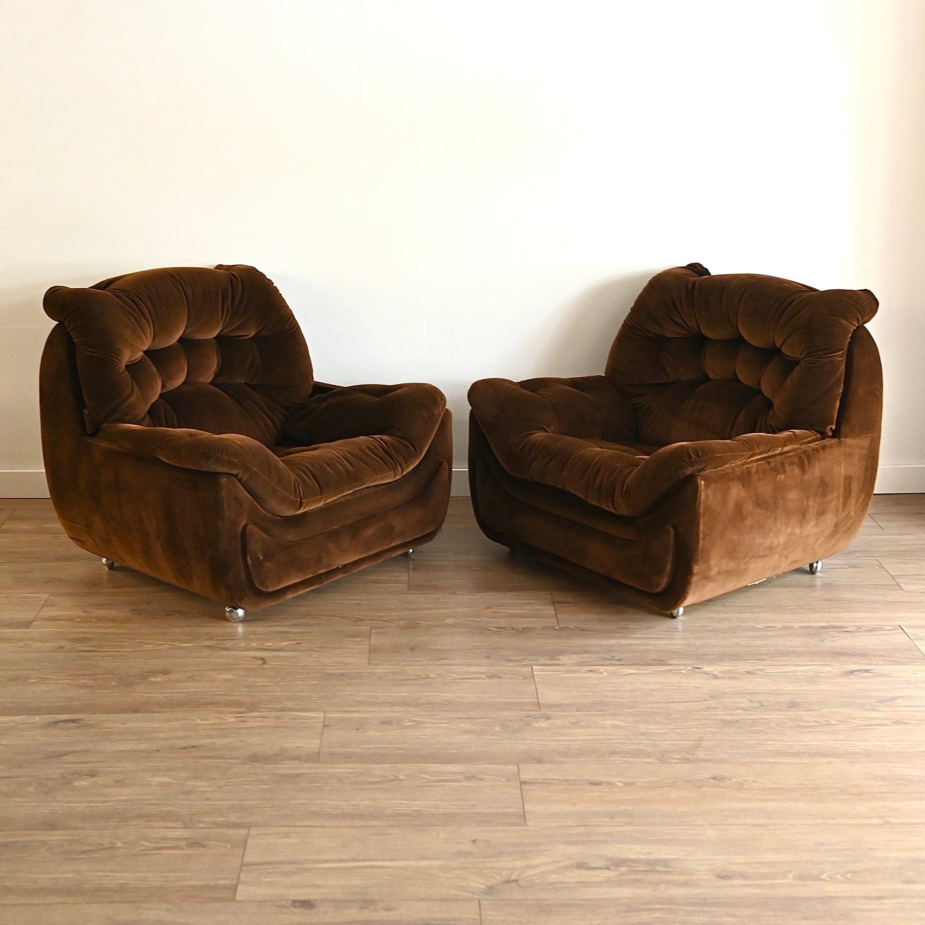 Retro 1970s Brown Velvet Armchair Occasional Chairs by NAMCO