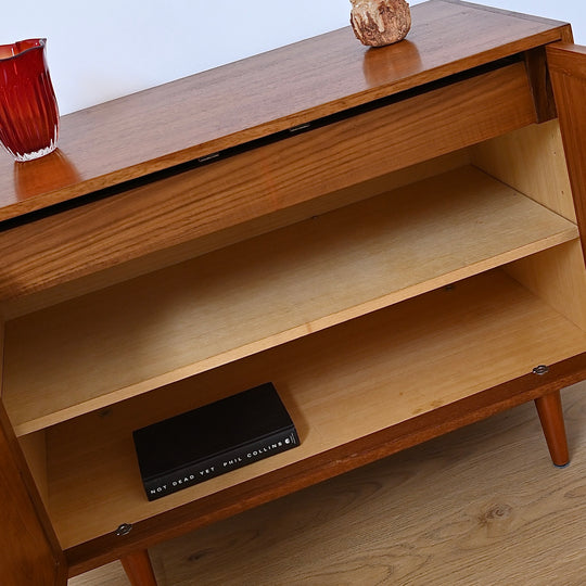 Mid Century Parker Teak LP Record Cabinet Square Handle