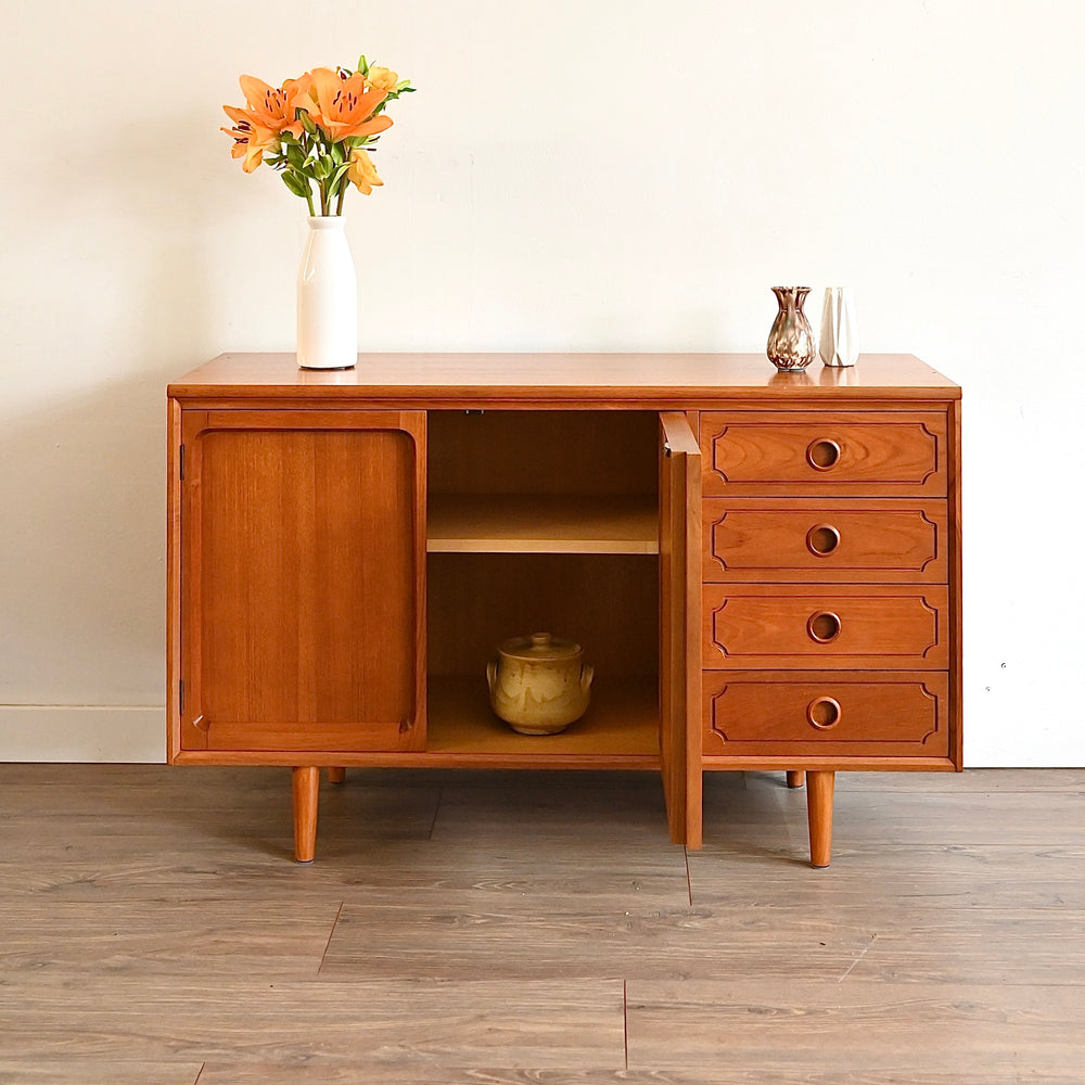 Mid Century Teak Sideboard LP Record Cabinet with Drawers by Chiswell