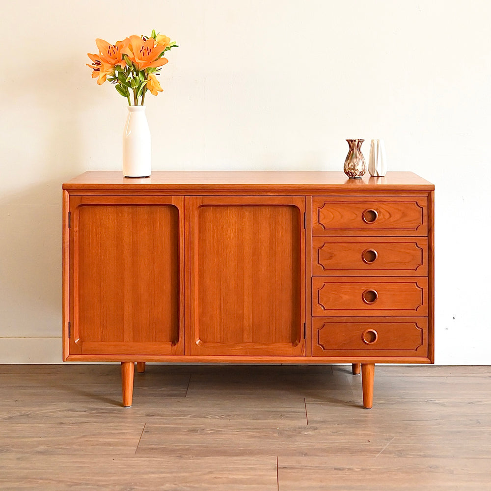 Mid Century Teak Sideboard LP Record Cabinet with Drawers by Chiswell