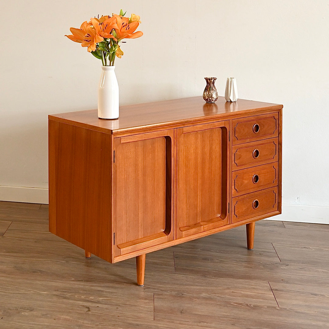 Mid Century Teak Sideboard LP Record Cabinet with Drawers by Chiswell