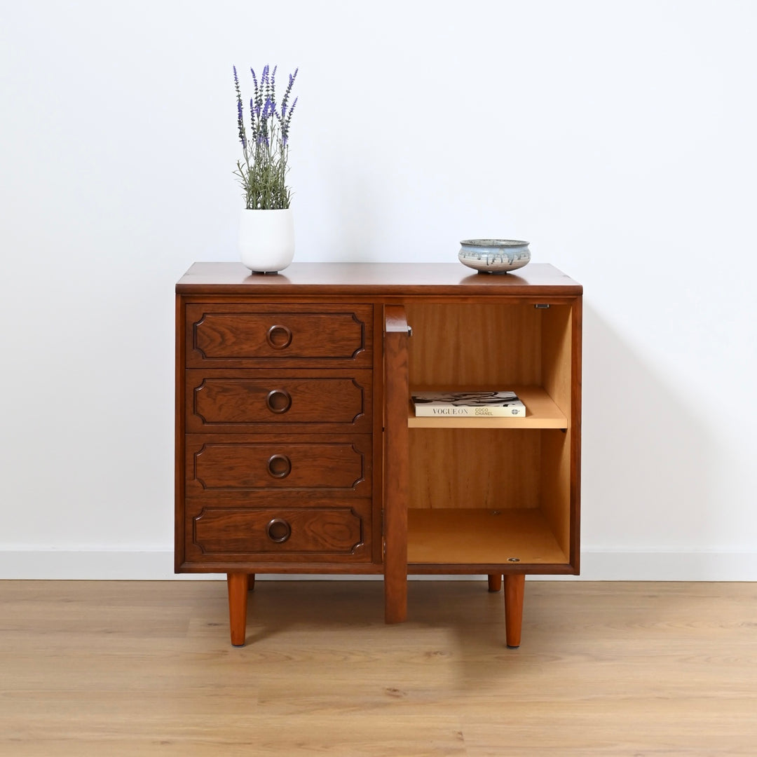 Mid Century Walnut Sideboard LP Record Cabinet with Drawers by Chiswell