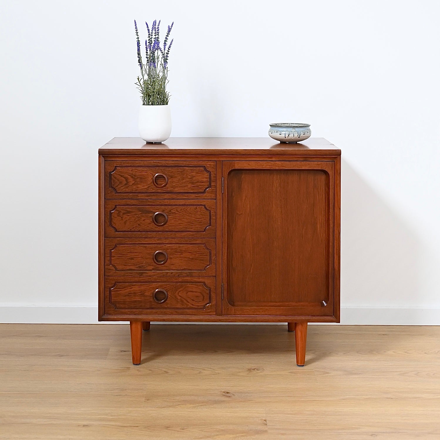 Mid Century Walnut Sideboard LP Record Cabinet with Drawers by Chiswell