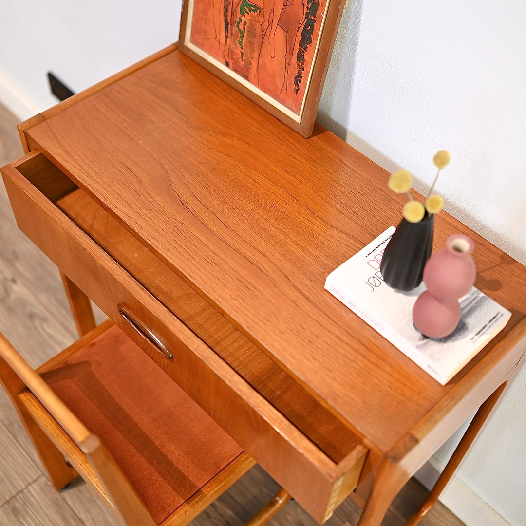 Mid Century Teak Console Desk with Chair by Fler