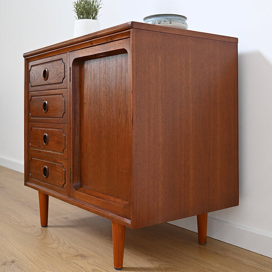 Mid Century Walnut Sideboard LP Record Cabinet with Drawers by Chiswell
