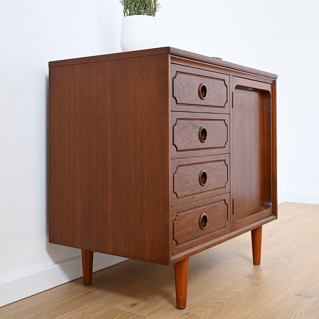 Mid Century Walnut Sideboard LP Record Cabinet with Drawers by Chiswell