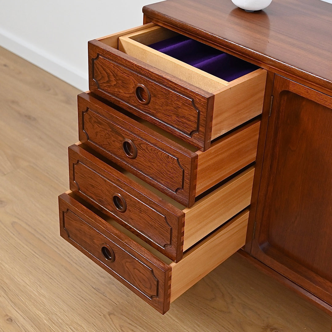 Mid Century Walnut Sideboard LP Record Cabinet with Drawers by Chiswell