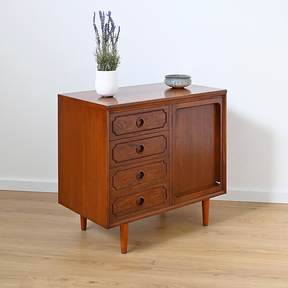 Mid Century Walnut Sideboard LP Record Cabinet with Drawers by Chiswell