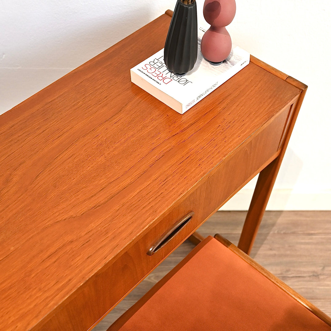 Mid Century Teak Console Desk with Chair by Fler