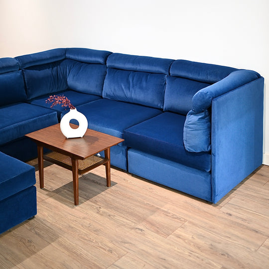 Retro 80s Blue Velvet Modular Playpen Sofa Lounge