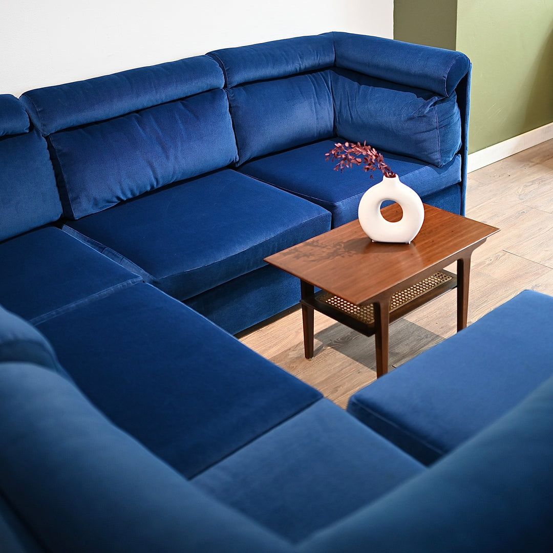 Retro 80s Blue Velvet Modular Playpen Sofa Lounge