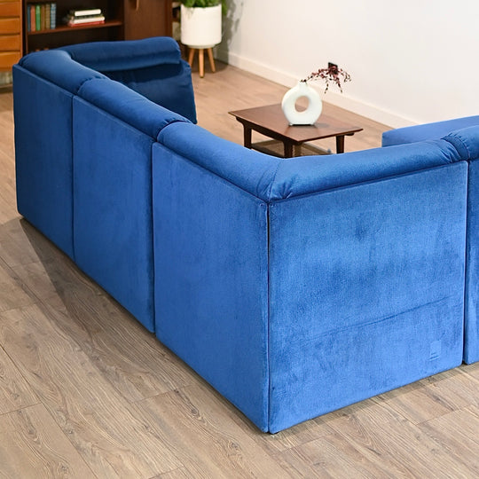 Retro 80s Blue Velvet Modular Playpen Sofa Lounge