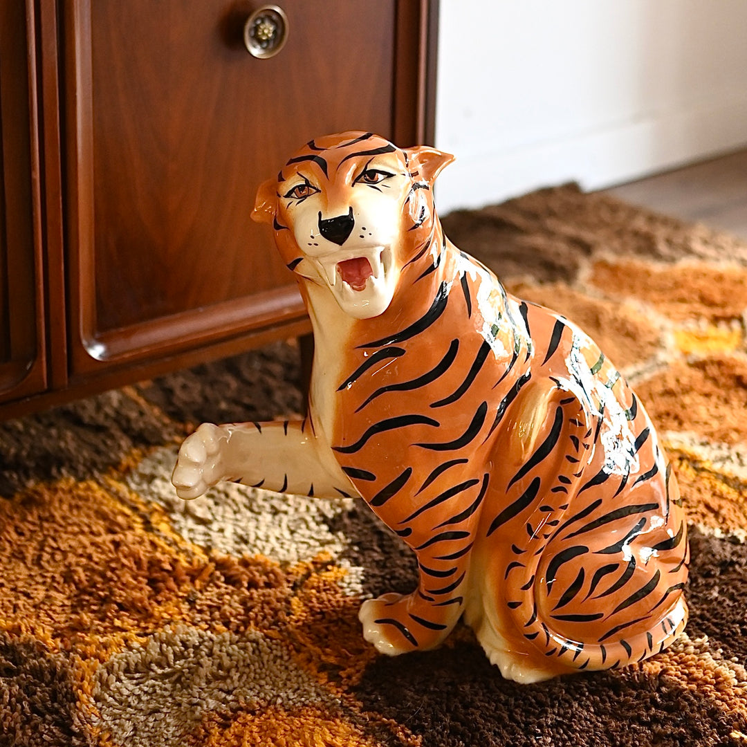 Retro Vintage Ceramic Tiger Statue