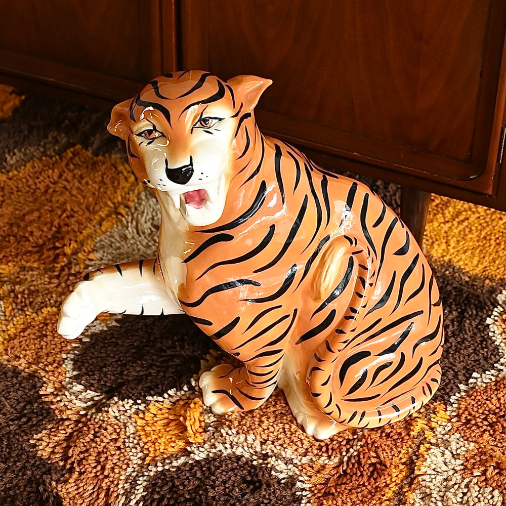 Retro Vintage Ceramic Tiger Statue