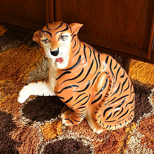 Retro Vintage Ceramic Tiger Statue