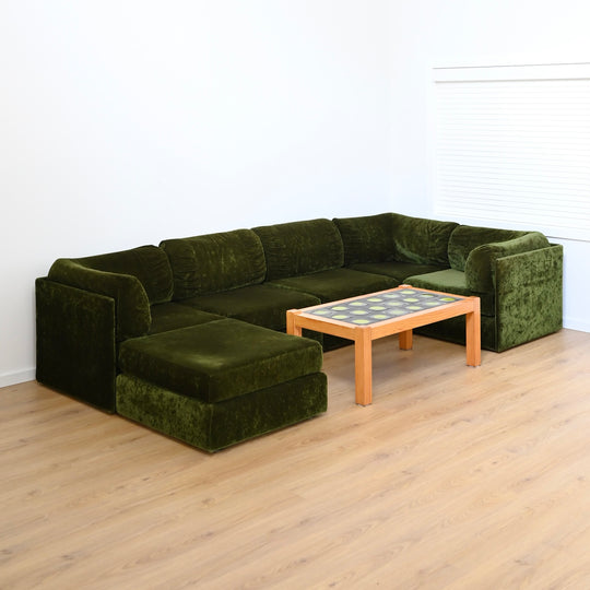 Mid Century Forest Green Velvet Playpen Modular Sofa