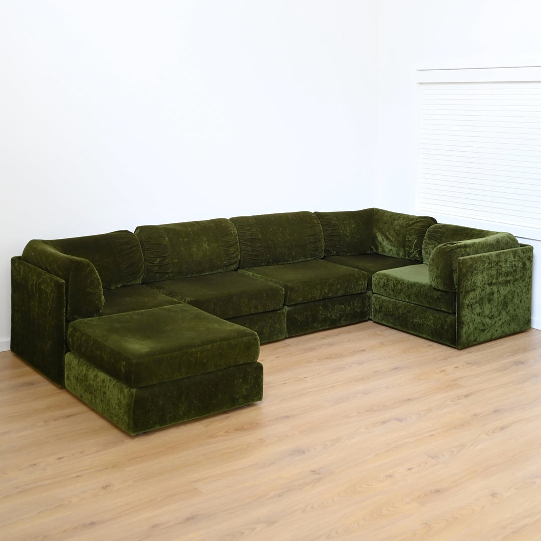 Mid Century Forest Green Velvet Playpen Modular Sofa
