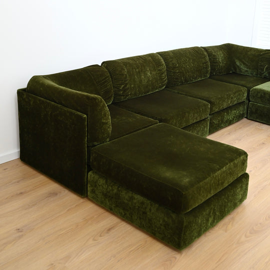 Mid Century Forest Green Velvet Playpen Modular Sofa