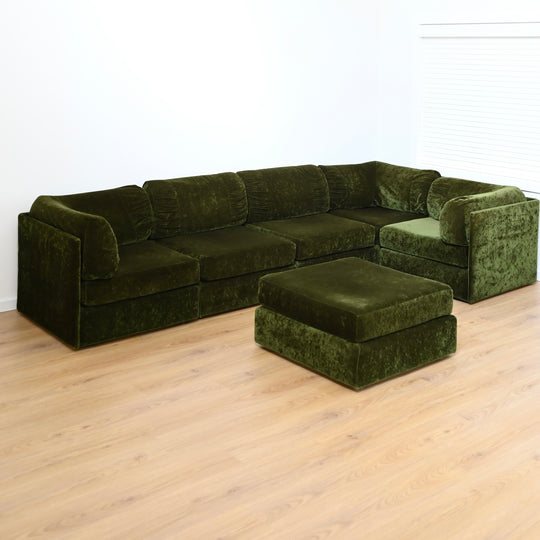 Mid Century Forest Green Velvet Playpen Modular Sofa