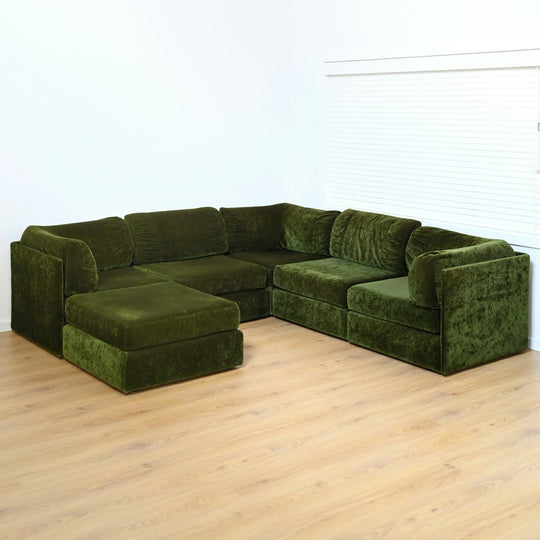 Mid Century Forest Green Velvet Playpen Modular Sofa