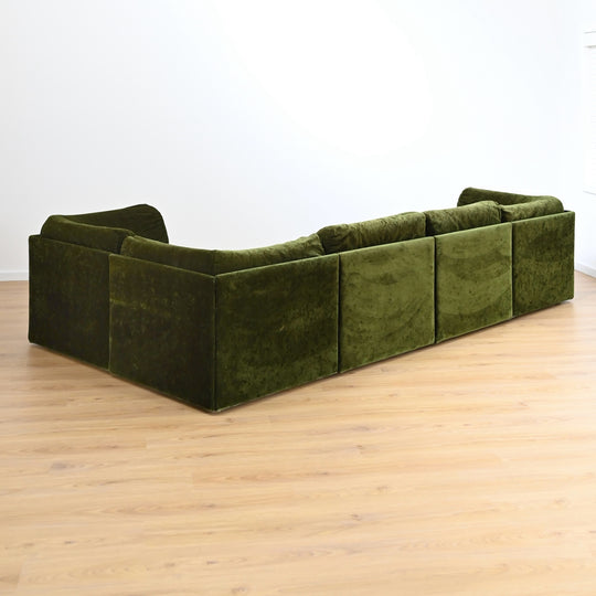 Mid Century Forest Green Velvet Playpen Modular Sofa