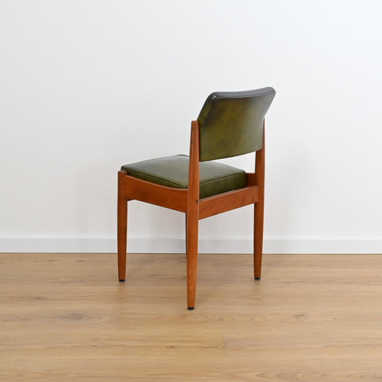 4x Mid Century Teak Olive Green Vinyl Dining Chairs by Chiswell