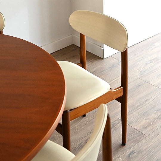 6x Mid Century Teak White Vinyl Dining Chairs by Elite