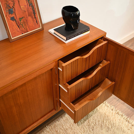 Mid Century Teak Sideboard Record Cabinet by Wrightbilt