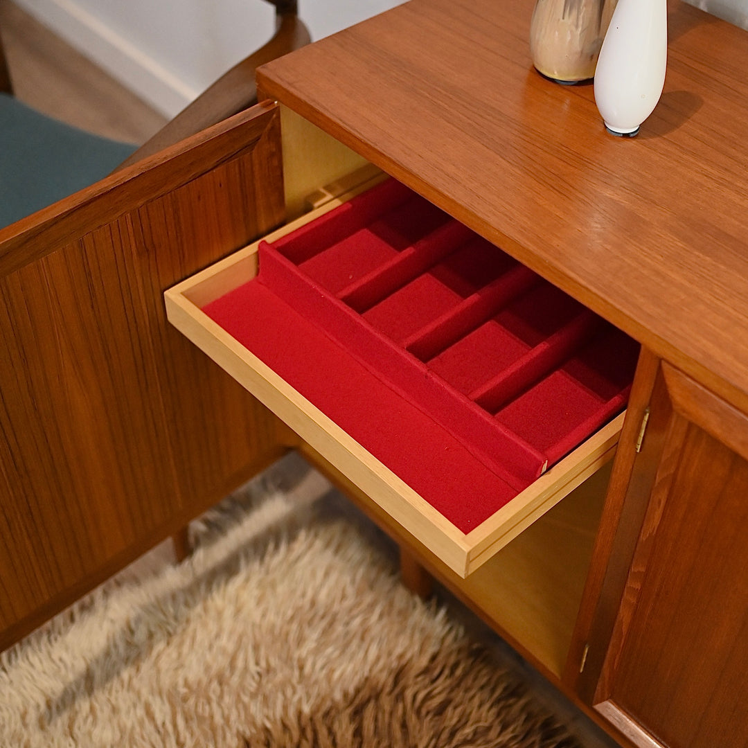 Mid Century Teak Sideboard Record Cabinet by Wrightbilt